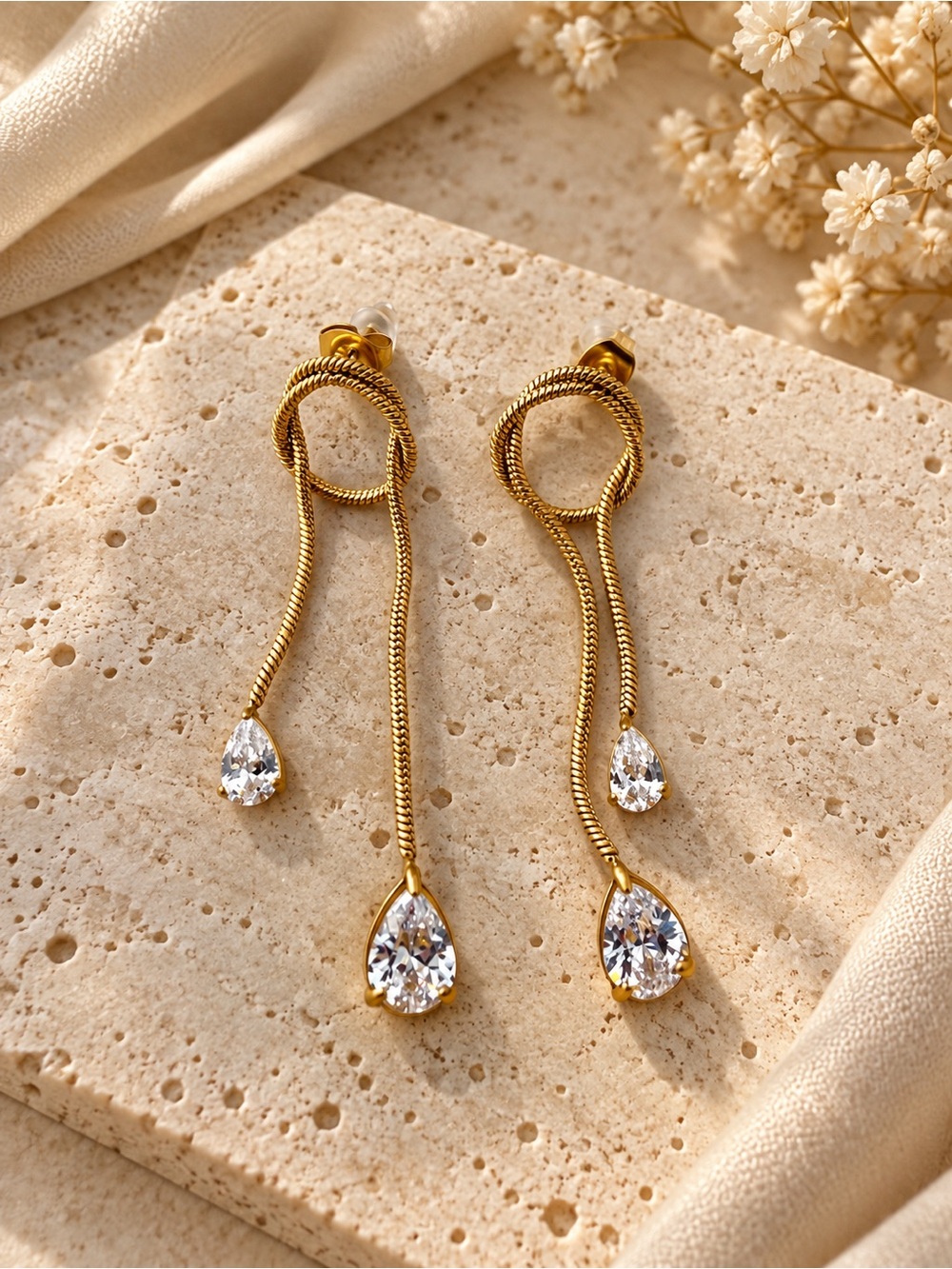 Elegant Gold Drop Teardrop Crystal Earrings